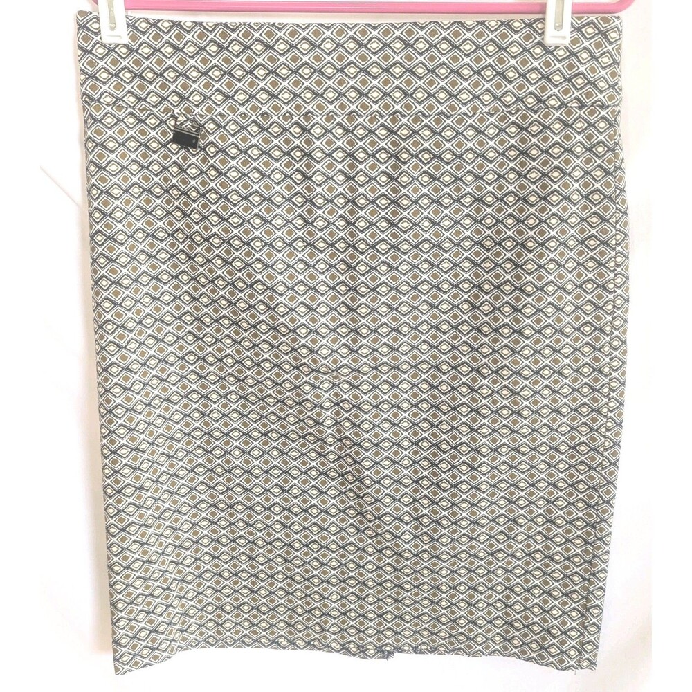 Alex & Olivia Sz L Pencil Skirt Black, Ivory, Gold Diamond Print Stretch Fitted